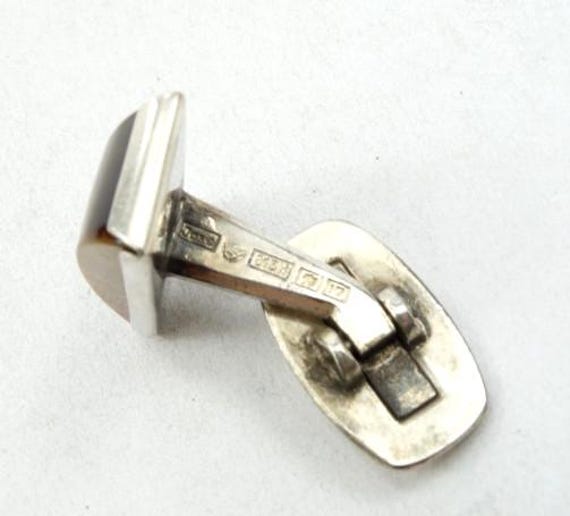 Boutons De Manchette Vintage Argent Massif Avec œil De Tigre - Style Art Déco, Occasion