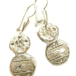 Vintage, Mexico, Silver hanging earrings, Silver handmade earrings, Vintage earrings, Real silver, Handmade, Engraved earrings, Birds