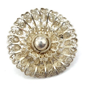 Filigree silver brooch, Openwork silver brooch, Filigree silver vintage brooch, Handmade silver brooch, Flower silver brooch, Handmade