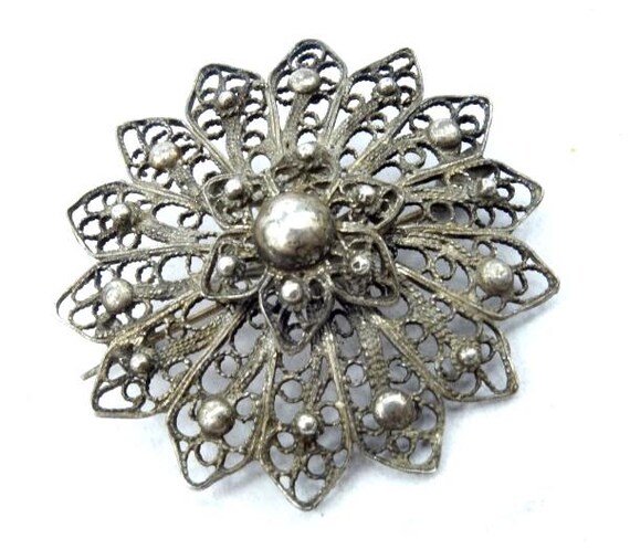 ヴィンテージシルバーブローチ、ヴィンテージフラワーブローチ