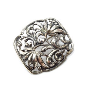 Broche floral de plata vintage, Broche de plata calado, Broche de plata vintage