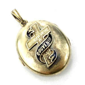 Antique silver locket, Mourning silver locket, Mourning jewelry, Mourning medallion, Souvenir, Cross, 19th. jewelry, Victorian era, enamel