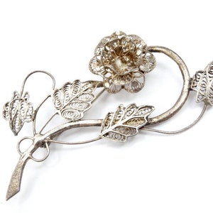 Broche Ancienne Vermeil Argent Massif Filigrane Oiseau - Vintage Silver Brooch - Occasion