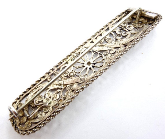 大きなフィリグリーシルバーブローチ、透かし彫りシルバーブローチ