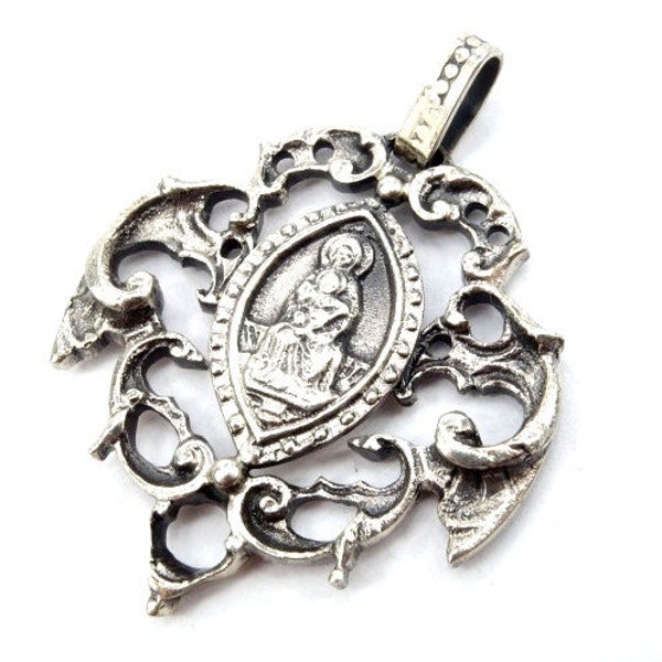 BAS Blachian Antik Schmuck, Vintage silver pendant 50's, Virgin Mary silver medal medallion, Virgin silver pendant, German jewelery