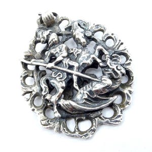 pendentif vintage en argent, années 40, médaillon Saint George en argent, pendentif Saint George en argent, bijoux autrichiens, argent véritable, argent massif