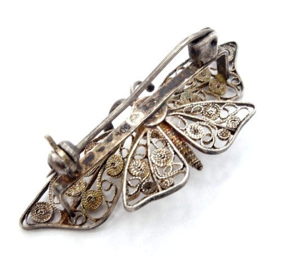 Broche Ancienne Années 40 En Forme De Papillon - Laiton Et Perles, état De Trouvaille