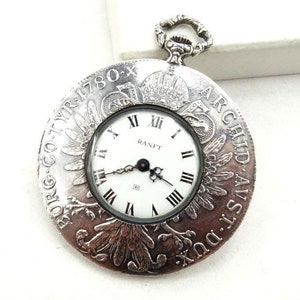 RARE, Vintage silver pocket watch, Maria Theresia Talar 1780, Pocket watch in coin, Silver coin watch, Vintage coin