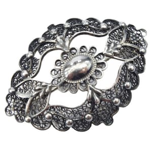 Vintage silver ornament brooch, Vintage handmade brooch, Filigree silver brooch, Vintage brooch, Handmade silver brooch