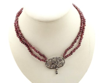 Vintage Silver necklace, Silver garnet necklace, Vintage silver collar, Trachten Schmuck, Austria, Garnet silver necklace, 60s