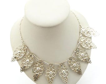 Vintage zilveren ketting, opengewerkte ketting, zilveren handgemaakte ketting, ornament zilveren ketting, vintage, echt zilver, filigraanketting