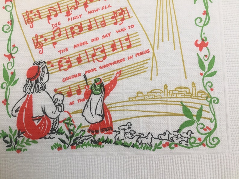 1960 Vintage Songs of Christmas Holiday Napkins and Vintage Space Age Napkins Circa 1950