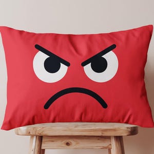 Red Angry Face Lumbar Pillow Cover, Funny Emoji Rectangular Cushion Case, Bold Cartoon Expression Throw Pillow, Hidden Zipper Multiple Sizes