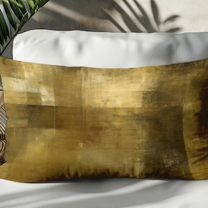 Gold Abstract Lumbar Pillow Cover – Metallic Modern Throw Pillow in Warm Bronze Tones, Luxe Minimalist Accent for Sofa, Bed or Office
