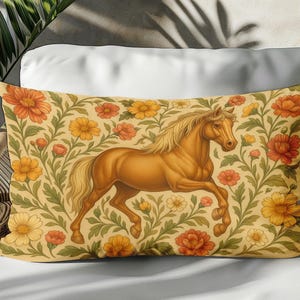 Vintage Horse Pillow Cover with Retro Floral Pattern – Western Farmhouse Throw Pillow Case for Rustic Decor, Gift for Equestrian Lovers