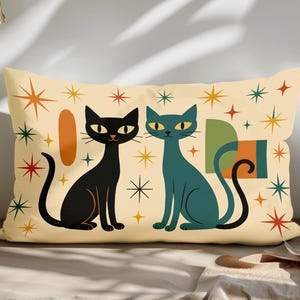 Örngott i ländryggen med kattmotiv i mitten av århundradet - Retro Atomic Design, Dubbelsidig Dold Dragkedja, Slitstark Rektangulär Kudde för Soffa eller Säng