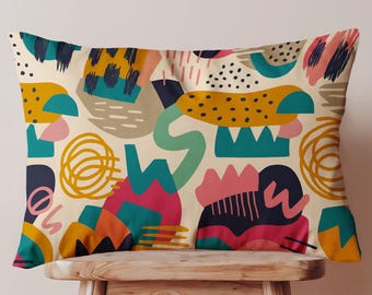 Colorful Abstract Lumbar Pillow Cover, Modern Geometric Cushion, Bold Contemporary Sofa Decor, Artistic Throw Pillow, Gift for Home Styling
