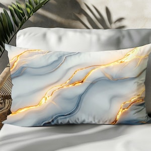 Lumbar Pillow Cover With Gold Marble Design, Oblong Rectangle Cushion Cover, Elegant Pillowcase For Couch Or Bed Modern Luxe Home Decor Gift