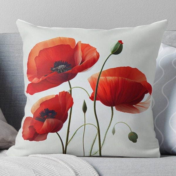 Poppy Pillow Cover Poppies Cushion Cover Floral Painting Style Throw Pillow Case Square Cotton Linen Sofa Decoration Gift