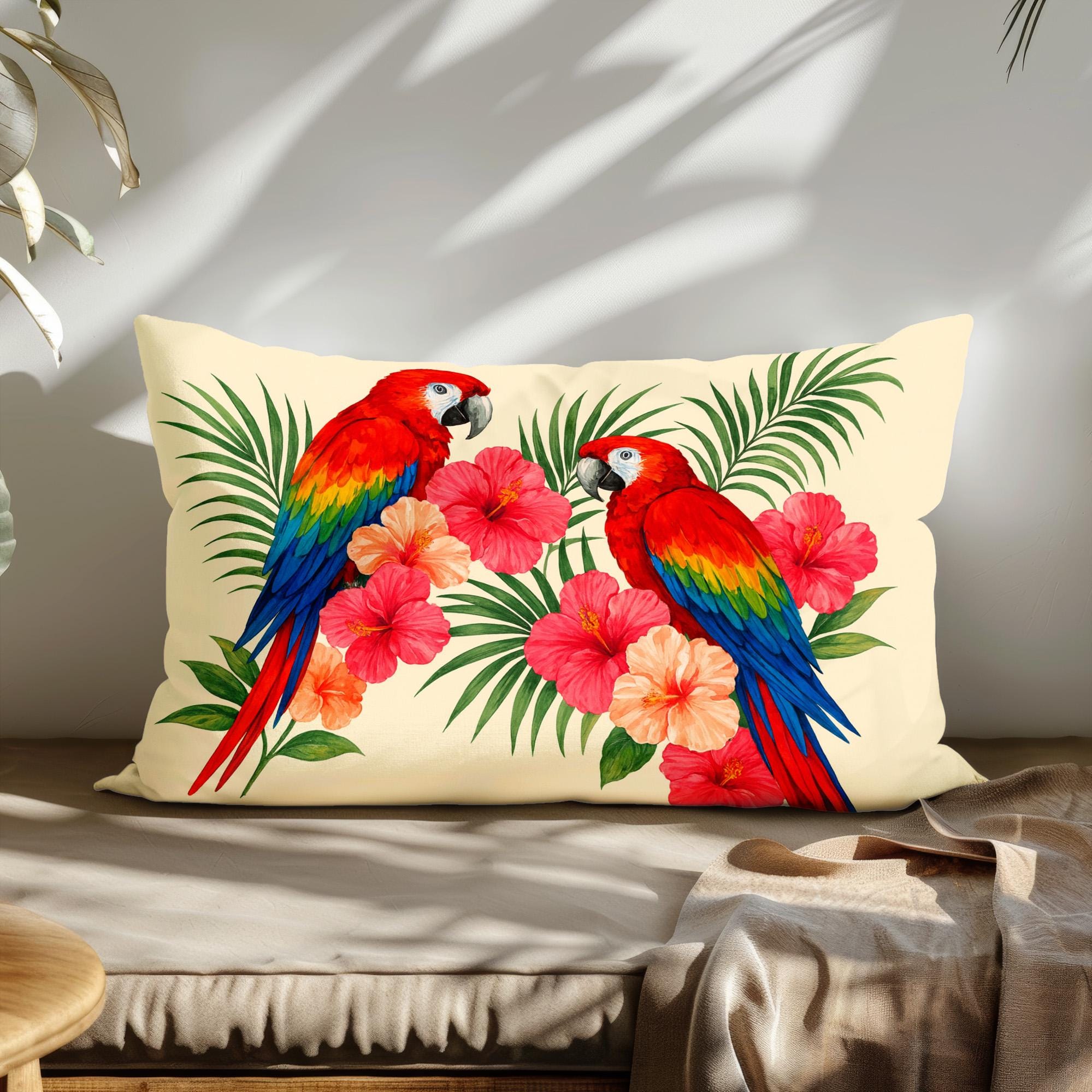 Sun Parrot Tropical Lumbar Pillow Cover – Exotic Yellow Bird Rectangle ...