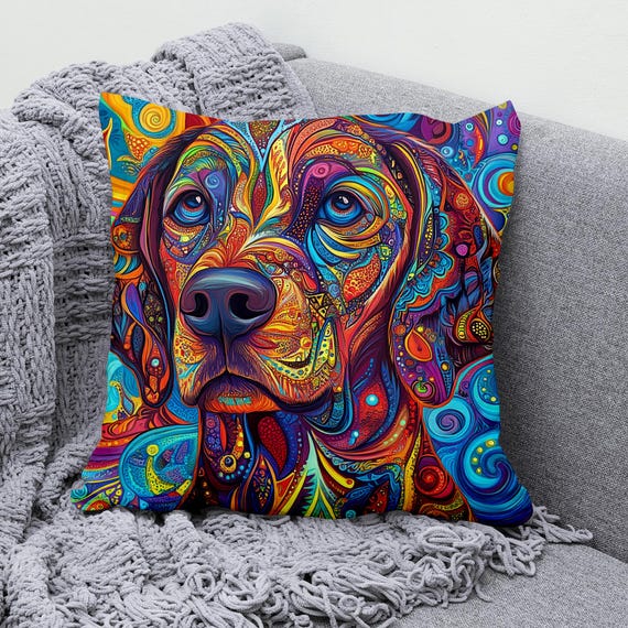 Colorful Dog Art Throw Pillow Cover Cotton Linen Decorative Pillowcase  Vibrant Cushion Cover for Sofa, Bedroom, or Living Room