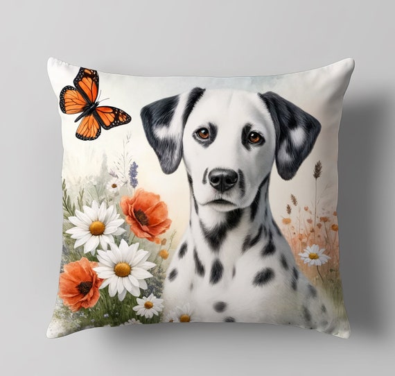 Dalmatian Dog Pillow Cover Dalmatian Watercolor Accent Cushion Cover Cotton Linen Throw Pillow Case With Watercolor Floral Design Etsy