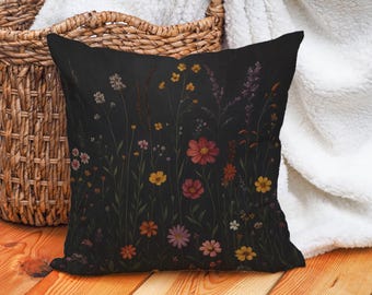 Dark Academia bloemenkussensloop, humeurig botanisch sierkussen, esthetisch decor Cottagecore, gotisch-romantisch bankaccent, cadeau voor haar
