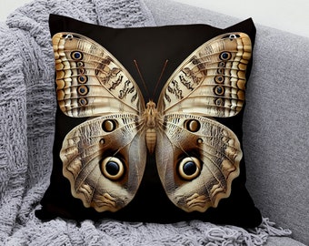 Eleganter Motten-Kissenbezug, Baumwoll-Leinen-Kissenbezug, dekoratives Insekt-Kunst-Kissen, von der Natur inspiriertes Design, gotischer Kissenbezug,