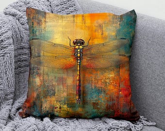 Copricuscino a forma di libellula - Copricuscino decorativo in cotone e lino - Copricuscino a forma di insetto colorato per divano, sofà o arredamento boho