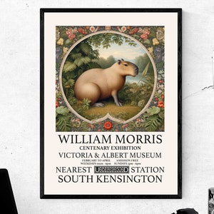 Capibara muurposter, op William Morris geïnspireerde canvasafdruk | Muurkunst, wanddecoratie, cadeau voor liefhebbers van capibara