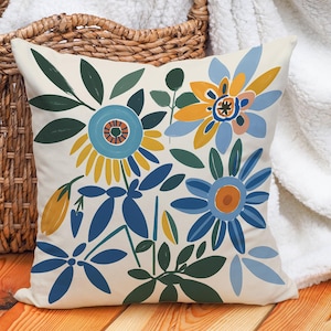 Modern Abstract Floral Cushion Cover with Bold Graphic Blooms, Mid Century Style Throw Pillow for Artistic Home Decor, Multiple Sizes