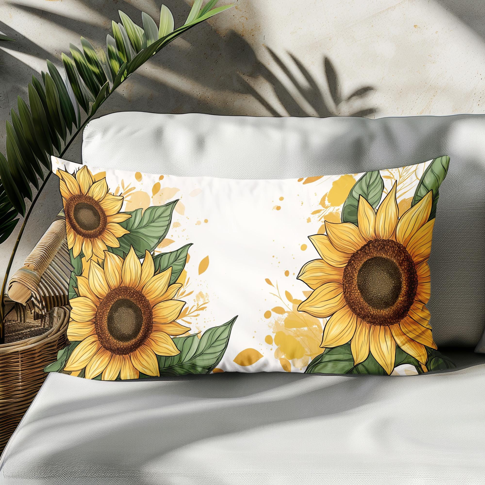 Natural Yellow Sunflower Lumbar Pillow Cover — 100% Cotton Linen, 12x20 Inches, Hidden Zipper - View #8