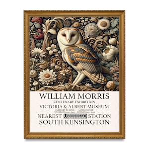 Owl William Morris Print, William Morris Exhibition Poster, Morris Owl Poster, Wall Decor, Art Noveau, Owl Canvas Wall Art