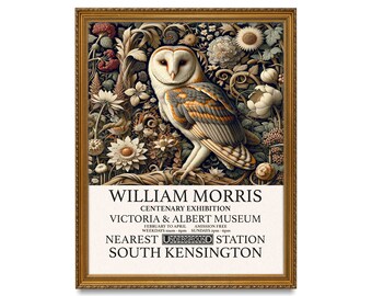 Owl William Morris Print, William Morris Exhibition Poster, Morris Owl Poster, Wall Decor, Art Noveau, Owl Canvas Wall Art