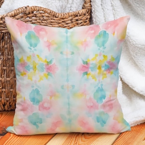Pastel Watercolor Pillow Cover, Abstract Mirror Inkblot Cushion, Soft Boho Bedroom Decor, Minimal Art Throw Pillow for Couch or Bed