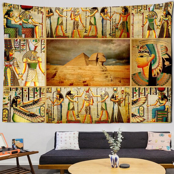 Egyptian Tapestry Ancient Egypt Mythology Collage Wall Hanging Sphinx Egyptian Gods Fresques Aesthetic Wall Decor Tapestries