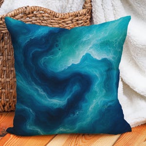 Ocean Wave Throw Pillow Cover – Abstract Blue Water Cushion Cover with Swirling Sea Art for Coastal, Nautical, or Modern Decor – Pillowcase
