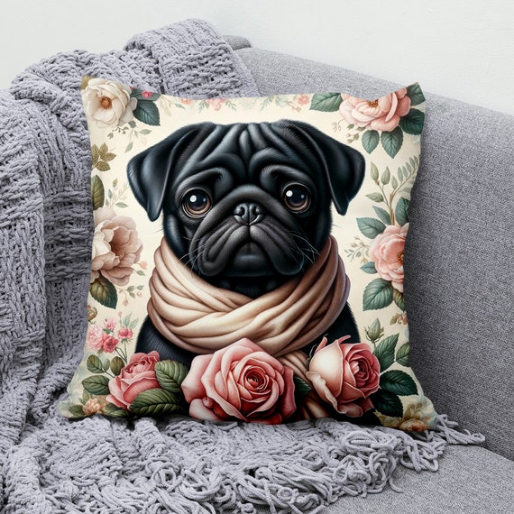 Pug Floral Throw Pillow Cover Cotton Linen Decorative Cushion Cover Cute Dog Pillowcase for Sofa Bed Home Decor Etsy