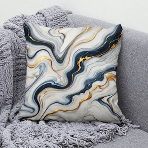 Navy Blue and Gold Marble Throw Pillow Cover Pillowcase Cotton Linen Decorative Cushion Cover Luxury Home Decor Sofa Bed Accent