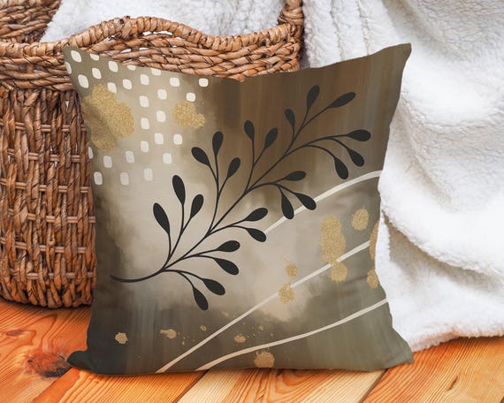 Rustic Brown Abstract Pillow Cover, Modern Leaf Design Cushion