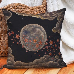 Moon and Stars Pillow Cover, Celestial Floral Cushion, Mystical Galaxy Throw Pillow, Night Sky Decor, Dreamy Boho Bedroom Sofa Accent