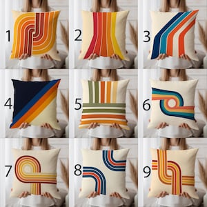 Retro 70-tals örngott – Dekorativt kuddfodral i 50-talsstil med linjekonst och djärva ränder