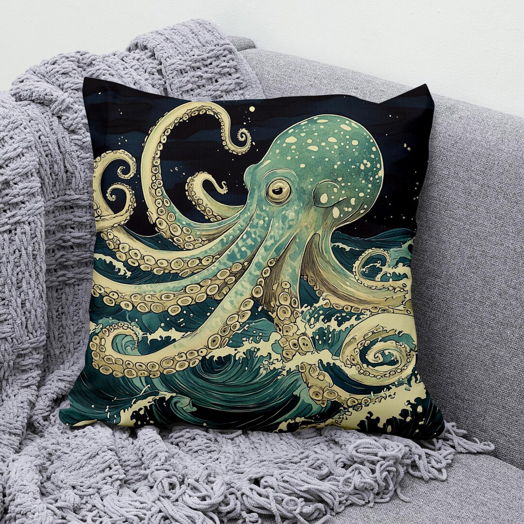 Octopus Throw Pillow Cover, Nautical Sea Creature Pillowcase