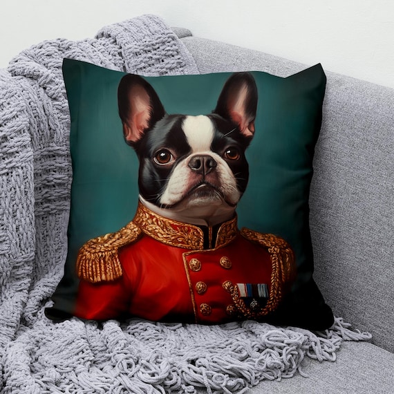 Boston Terrier Cushion Cover – Regal Dog Portrait Throw Pillow Cover –  Unique Pet Art for Home Decor – Decorative Accent Pillowcase