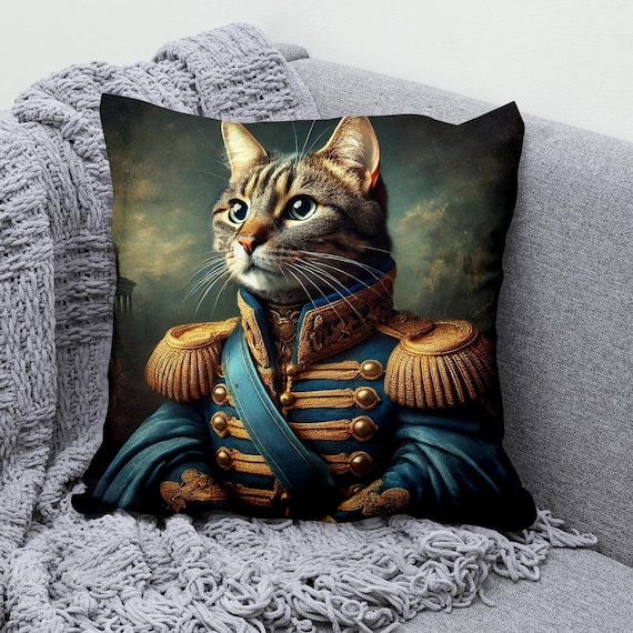 Housse de coussin Chat dandy costume ancien 45 cm Chat humanisé