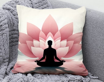 Zen Lotus Flower Meditation Throw Pillow Cover - Yoga Pillowcase - Cotton Linen Cushion - Spiritual Decor - Boho Home Accent
