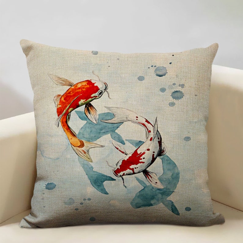 Koi Fish Cushion Cover Art Pillow Cover Throw Pillow Case Square Sofa