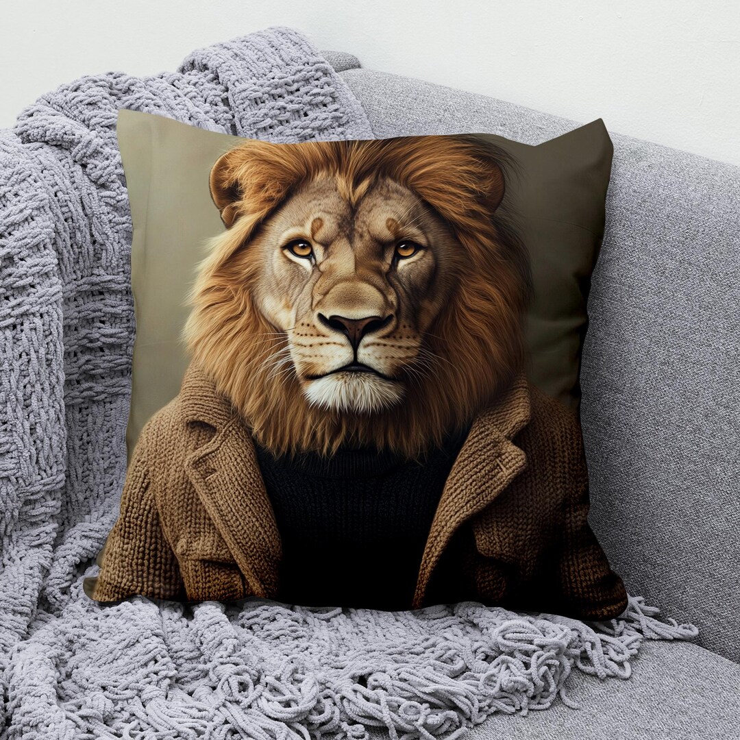 OFloral Federa Per Cuscino Decorativa Quadrata 45x45 Cm, Con Stampa Di Leone Con Occhiali, Fronte E Retro, In Cotone E Poliestere, Con Cerniera, Per Divano E Letto
