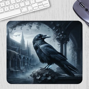 Soft Goth Raven Mousepad, Gothic Kathedrale Mauspad, Anti-Fray genähte Kante Mausmatte für Computer, Laptop