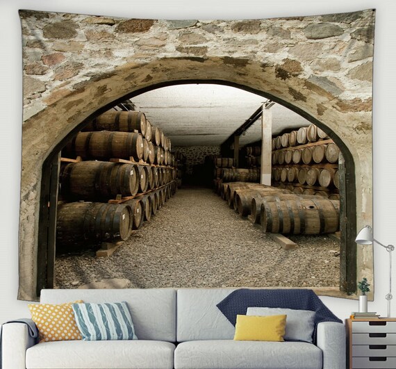 Winery Tapestry Wine Cellar Wall Tapestry Old Oak Barrels Wall